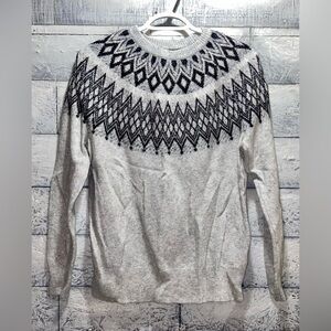 Nanette Cozy Knit Sweater Small Grey/Black Pattern